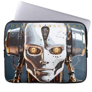 Housse Pour Ordinateur Portable Visage de cyborg Android en or blanc futuriste