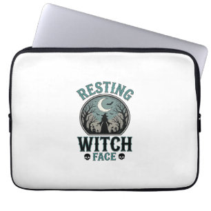 Housse Pour Ordinateur Portable Visage de sorcière au repos design Halloween vinta