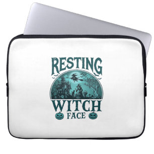 Housse Pour Ordinateur Portable Visage de sorcière au repos Halloween Maison hanté