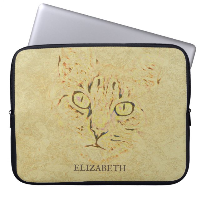 Housse Pour Ordinateur Portable Visage du chat Sepia (Devant)