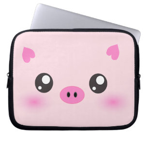 Housse Pour Ordinateur Portable Visage mignon de porc - minimalisme de kawaii