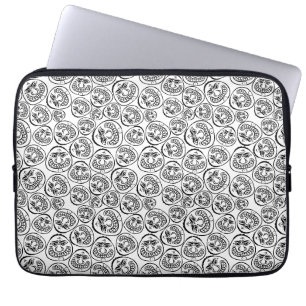 Housse Pour Ordinateur Portable Visages Fantaisistes : Dessin Animé Noir et Blanc
