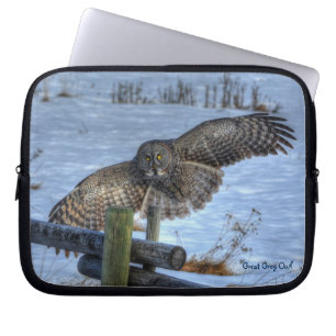Housse Pour Ordinateur Portable Vol de la grande chouette grise Raptor hiver photo