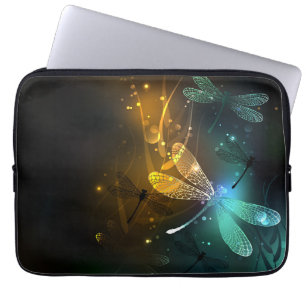 Housse Pour Ordinateur Portable Vol de libellule verte lumineuse