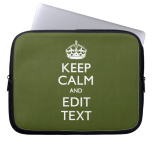 Housse Pour Ordinateur Portable Votre texte garde le calme et sur vert olive