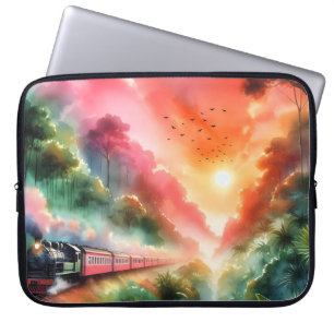 Housse Pour Ordinateur Portable Voyage en train au coucher de soleil tropical aqua