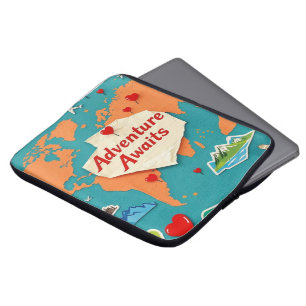 Housse Pour Ordinateur Portable Voyagez sur la carte du monde avec les épingles du