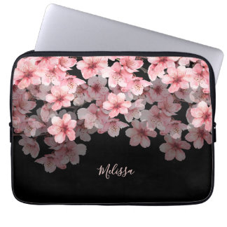 Housse Pour Ordinateur Portable Watercolor Cherry Blossoms Black Pink | Your Name