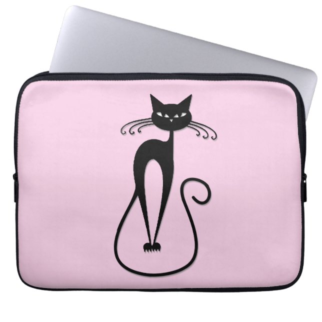 Housse Pour Ordinateur Portable Whimsical Skinny Chat noir rose (Devant)
