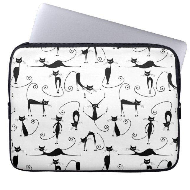 Housse Pour Ordinateur Portable Whimsical Skinny Motif de chat noir (Devant)