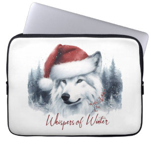 Housse Pour Ordinateur Portable Whispers d'hiver - Wolf aquarelle à Santa Hat
