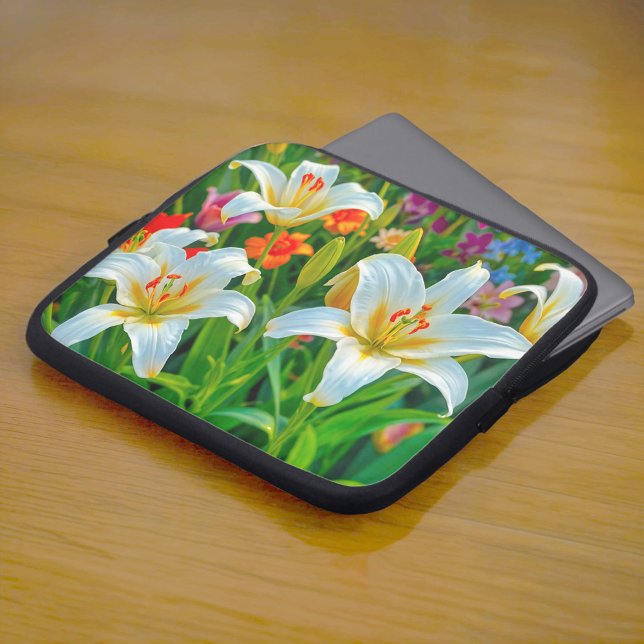 Housse Pour Ordinateur Portable White Lilies Laptop Sleeve (Laptop sleeve with white lilies)