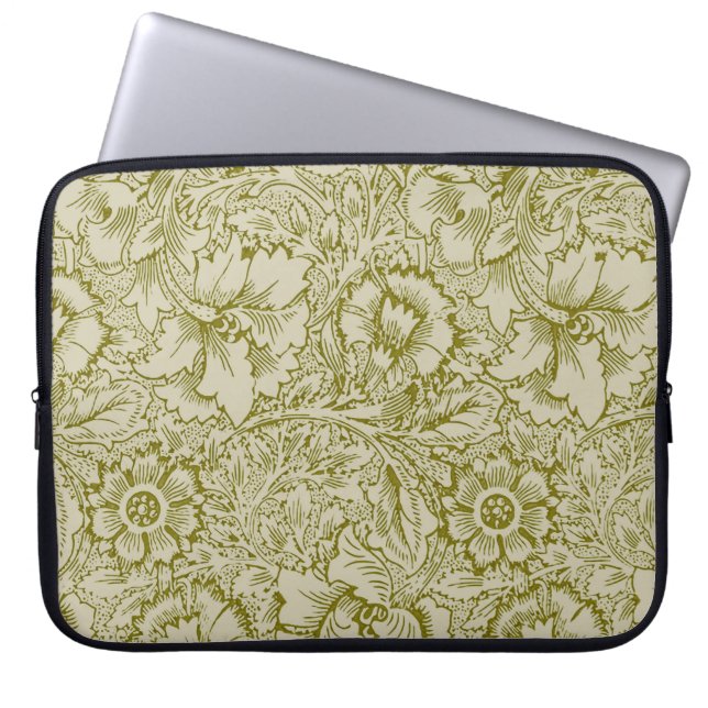 Housse Pour Ordinateur Portable William Morris Poppy Classic Floral Green (Devant)