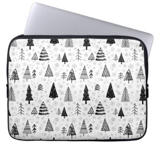 Housse Pour Ordinateur Portable Xmas Trees & Snowflakes Black and White Pattern