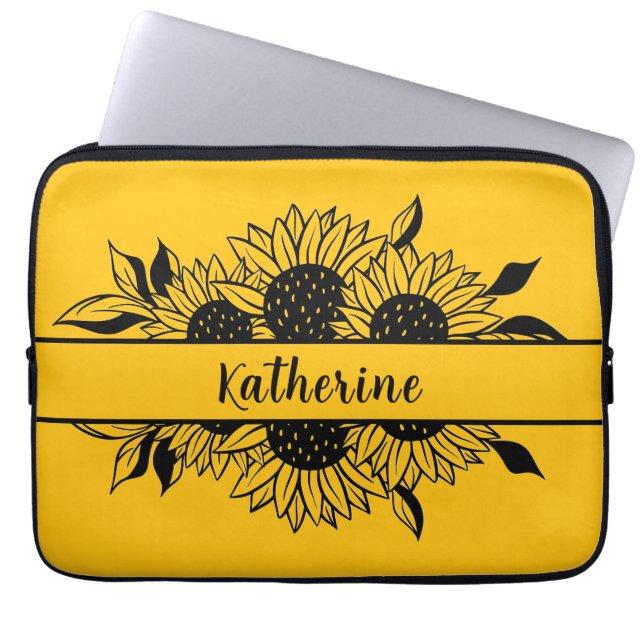 Housse Pour Ordinateur Portable Yellow Personalized line drawn  sunflowers  (Devant)