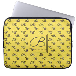 Housse Pour Ordinateur Portable Yellow Summer Bees Monogramme Motif