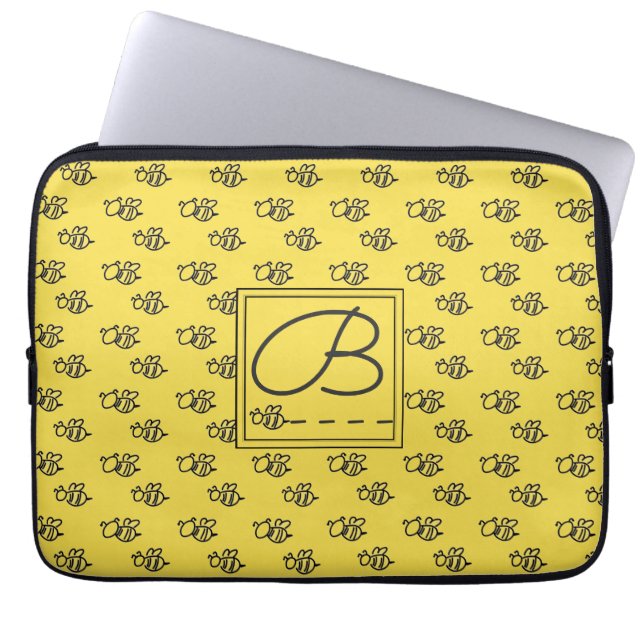 Housse Pour Ordinateur Portable Yellow Summer Bees Monogramme Motif (Devant)