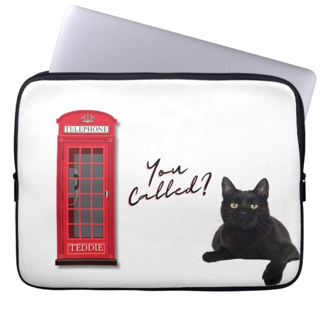 Housse Pour Ordinateur Portable 'You Called?' Customizable London Cat Red Phone  (Devant)