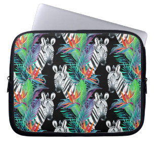 Housse Pour Ordinateur Portable Zèbre et motif de fleurs exotique
