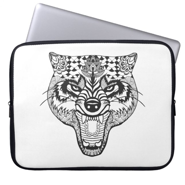 Housse Pour Ordinateur Portable Zentangle a inspiré le loup (Devant)