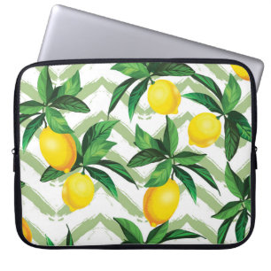 Housse Pour Ordinateur Portable Zigzag citron : motif vintage à la main.