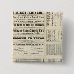 Houston and Texas Central Railway through Texas 2 Inch Square Button