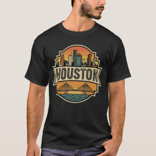 Houston City Texas Skyline Retro Travel Badge T-Shirt