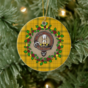 Houston Clan Badge & Tartan Personalized Xmas Ceramic Ornament