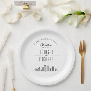 Houston Deco Skyline   Wedding Event Paper Plate