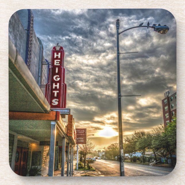 Houston Heights 19th Street Vintage Theatre Unique Coaster (Front)