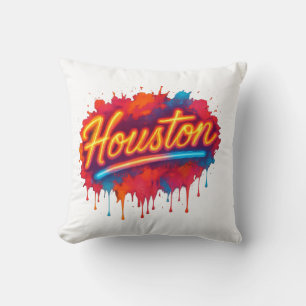 Houston Neon Street-Art Glow Throw Pillow