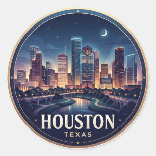 Houston Skyline at Night Texas Classic Round Sticker