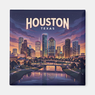 Houston Skyline at Night Texas Magnet