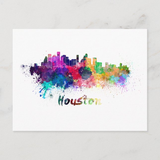 Houston skyline in watercolor postcard (Front)