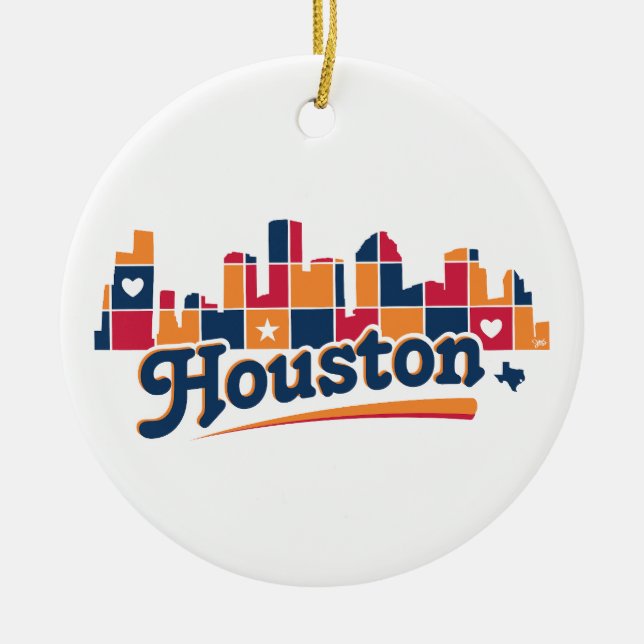 Houston Skyline Patchwork Ceramic Ornament (Front)