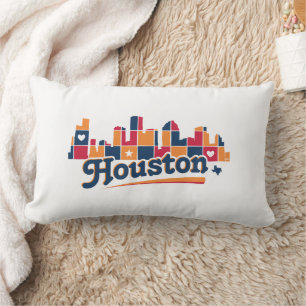 Houston Skyline Patchwork Lumbar Pillow