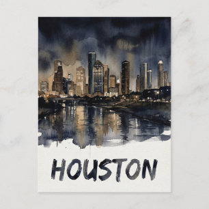 Houston Skyline water color Postcard
