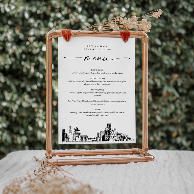 Houston Skyline Wedding Dinner Menu Card 5x7 (Creator Uploaded)