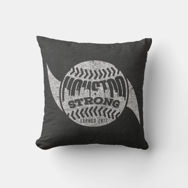 Houston Strong Distressed Baseball Hurricane Throw Pillow (Front)