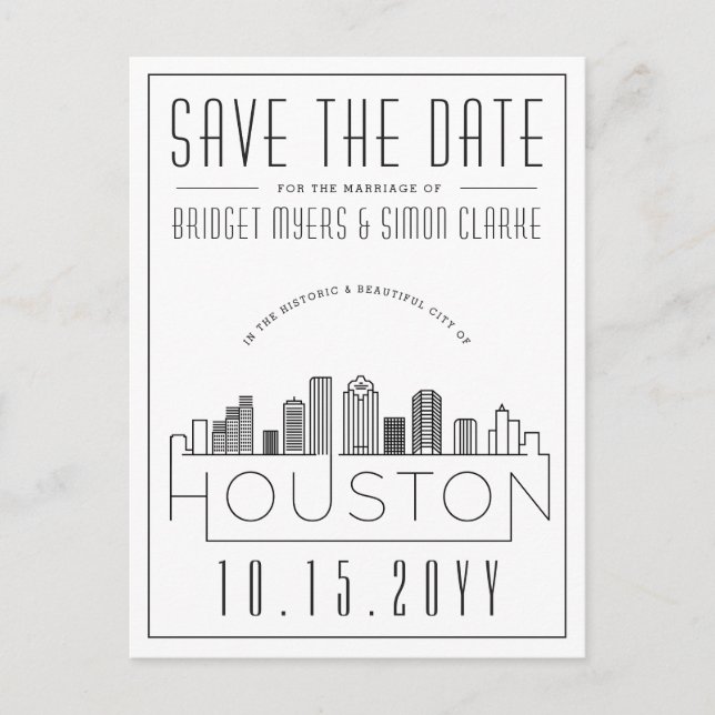 Houston | Stylized Skyline Save the Date Postcard (Front)