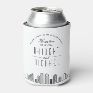 Houston Stylized Skyline Wedding Can Cooler