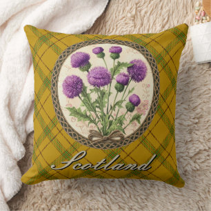 Houston Tartan and Scottish Thistle Throw Pillow