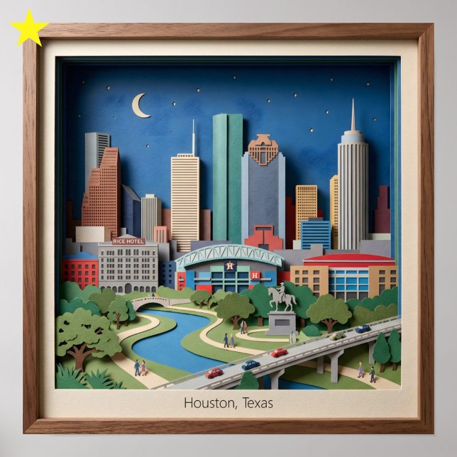 Houston Texas America Layered Paper Art Diorama Poster (Creator Uploaded)