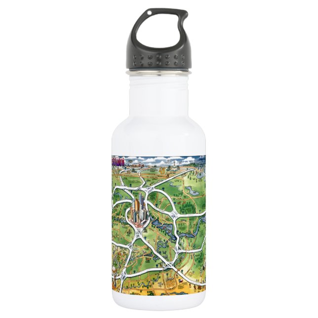 Houston Texas Cartoon Map 532 Ml Water Bottle (Front)