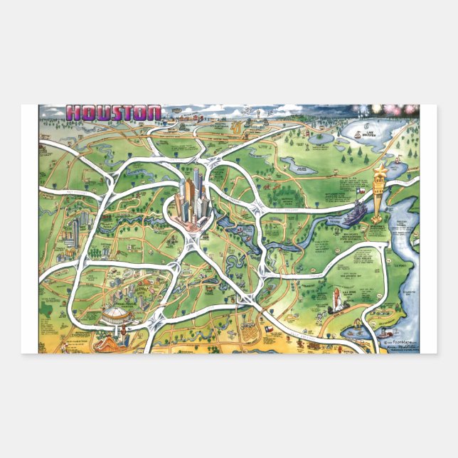 Houston Texas Cartoon Map Sticker (Front)
