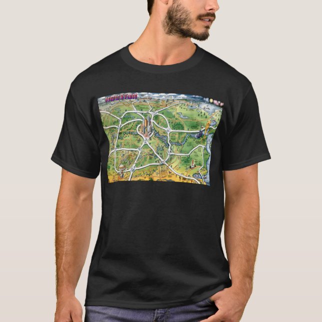 Houston Texas Cartoon Map T-Shirt (Front)