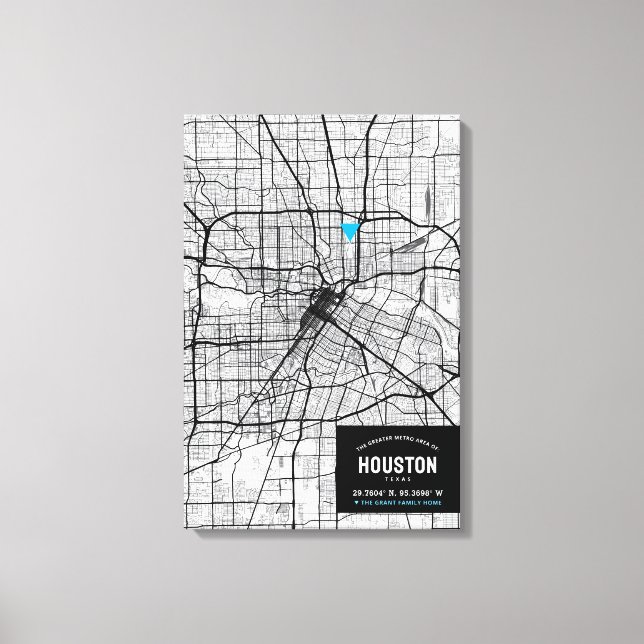 Houston, Texas City Map + Mark Your Location Canvas Print (Front)