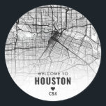 Houston, Texas City Map | Wedding Welcome Classic Round Sticker<br><div class="desc">A welcome wedding sticker featuring the city of Houston,  Texas and its unique overhead map layout tailored to the Austin,  Texas Love Locator wedding invitation set.</div>