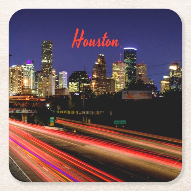 Houston Texas City Skyline Square Paper Coaster (Front)