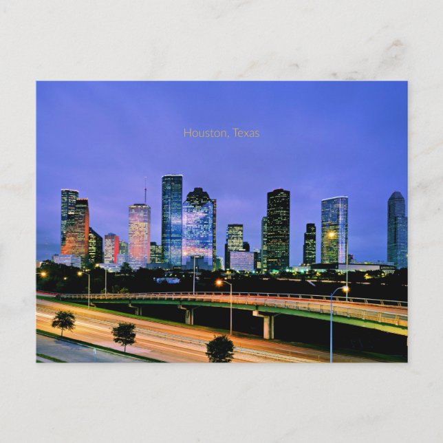 Houston, Texas cityscape nighttime photograph Holiday Postcard (Front)